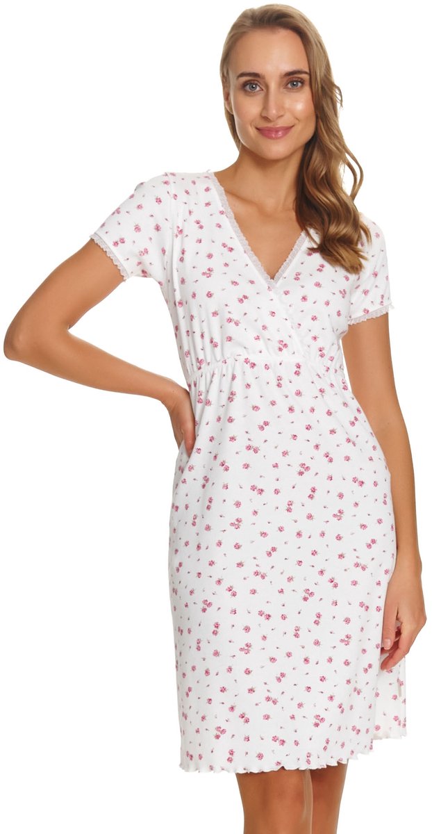Doctor Nap Katoenen Nachthemd Borstvoeding Zwangerschap Roses Kiss TCB.7449 38 / Wit