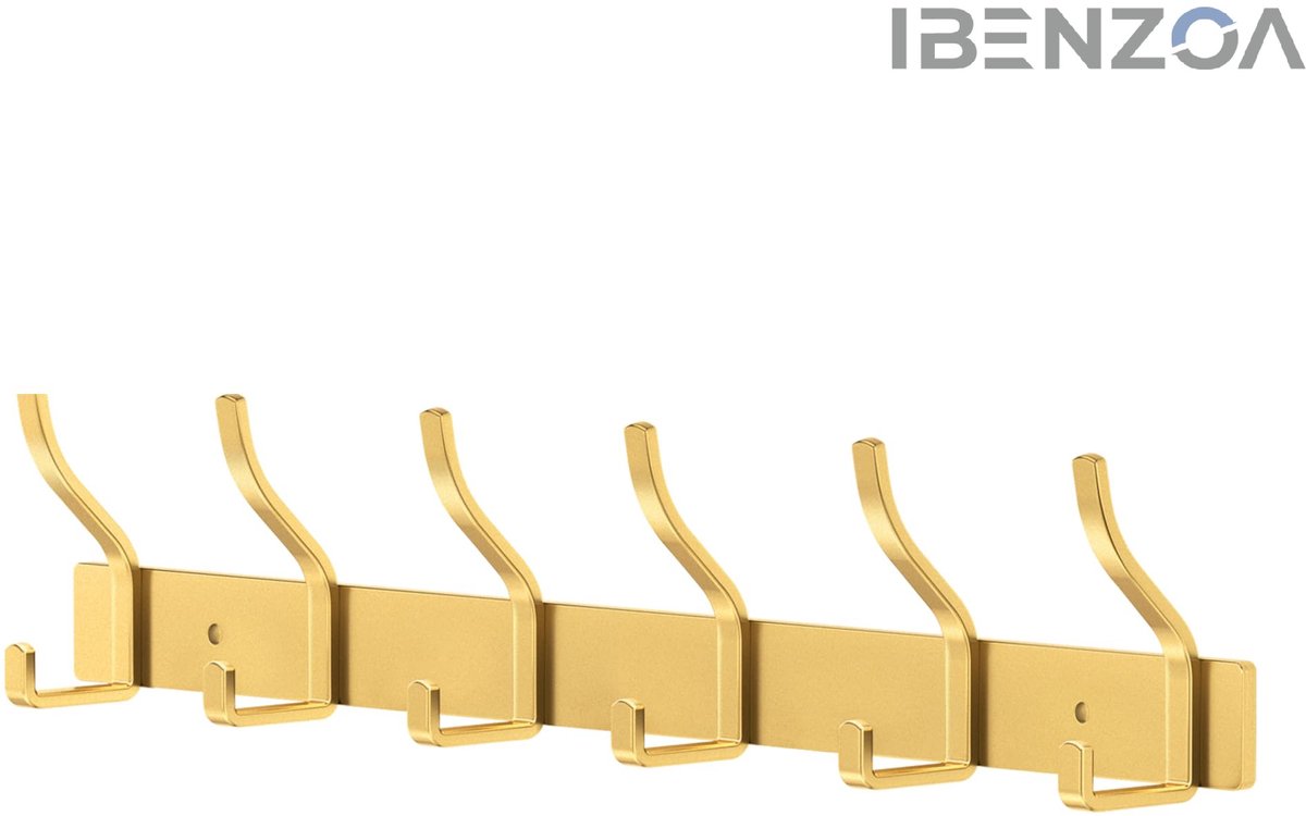 Ibenzoa Kapstok - Roestvrij staal - 6 haken - Goud