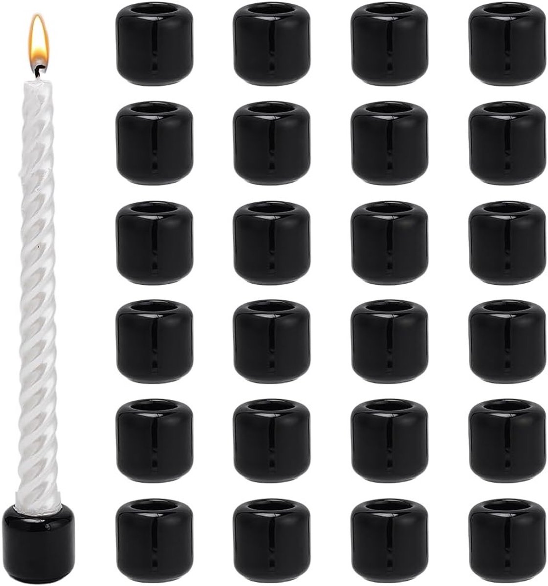 24 Stuks Chime Kaarsenhouders 18mm Binnen Diameter Zwarte Porseleinen Ondersteuners voor Rituelen en Spreuken