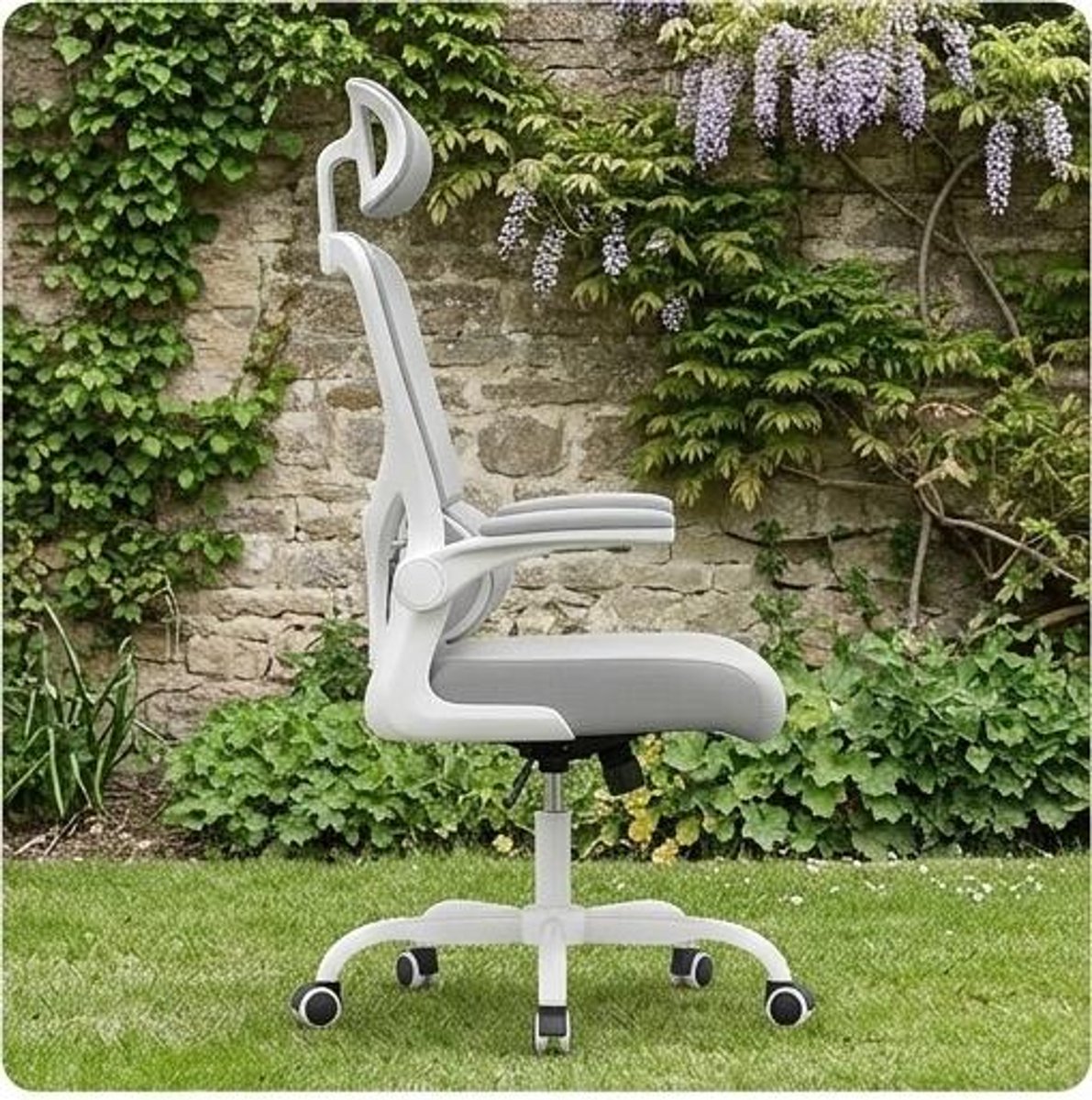 Ergonomische Bureaustoel 54x51x127 cm – Verstelbare Hoofdsteun, Opklapbare Armleuningen, Dynamische Lendensteun, 90-120° Kantelfunctie, Zwart – Urbanhome