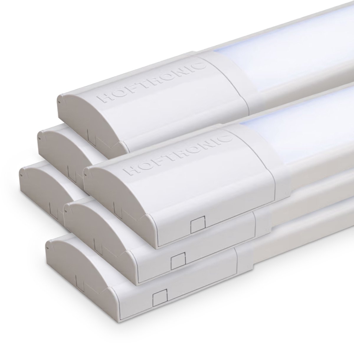 HOFTRONIC – Set van 6 LED batten 60cm – 18 Watt 2520 lumen – Flikkervrij – Koppelbaar – Daglicht wit 6500K – Polycarbonaat – IP20 – Onderbouwverlichting voor binnen