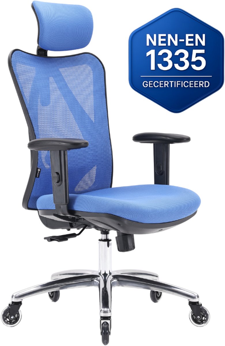 OfficeSense OS1000 Ergonomische Bureaustoel – NEN-EN 1335 - Bureaustoelen voor volwassenen - Verstelbaar - Incl. Verbeterde Wielen – Blauw