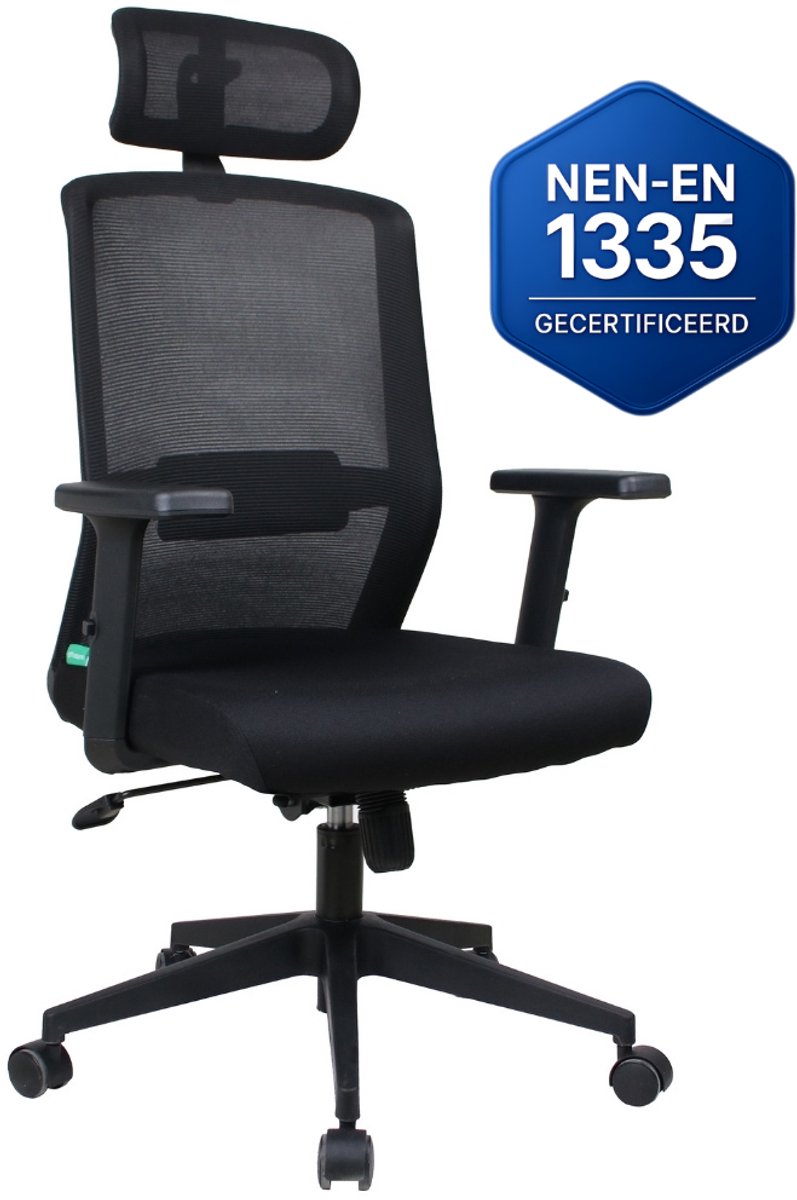 OfficeSense OS100 Ergonomische Bureaustoel NEN-1335 - 3D Armleuningen - Bureaustoelen voor Volwassenen Zwart