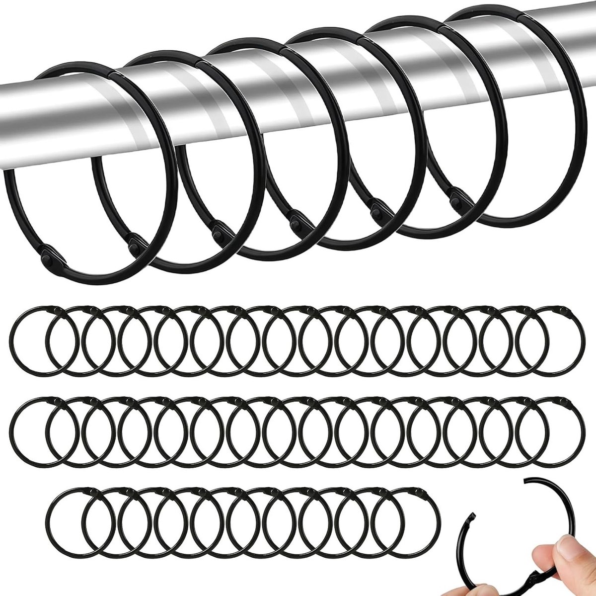 40 Stuks Gordijnringen voor Gemakkelijk Openen, 38mm Ronde Ringen voor Douchegordijn, Zwarte Metalen Ringen voor Sleutelhanger, Fotoalbum en Creatieve Decoratie, Organisatie en DIY Projecten