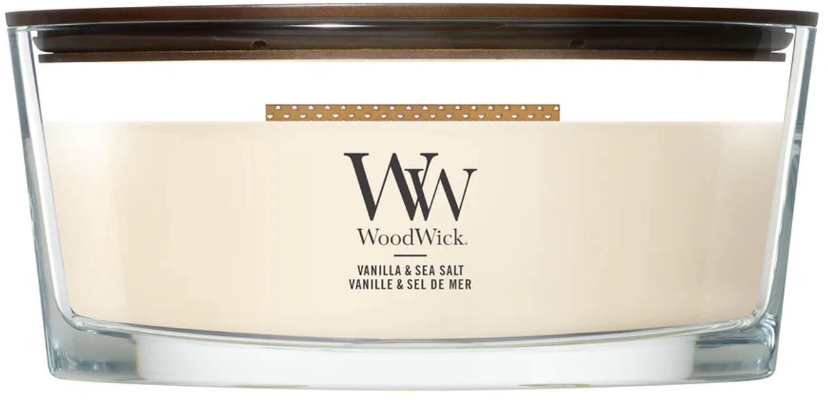 WoodWick Heartwick Flame Ellipse Geurkaars - Vanilla & Sea Salt - 50 branduren