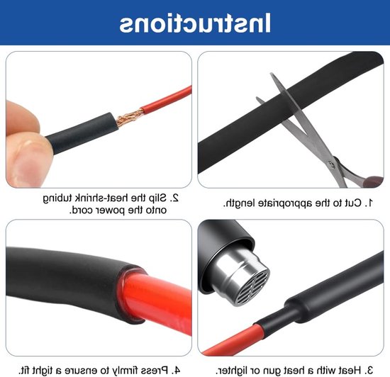 2 Meter Krimpfolie, 4:1 Krimpverhouding, Ø 12 mm, Met Lijm, Polyolefine, Zwart, Waterdicht, Isolatie, Kabelisolatie, Markering en Bescherming — afbeelding 4