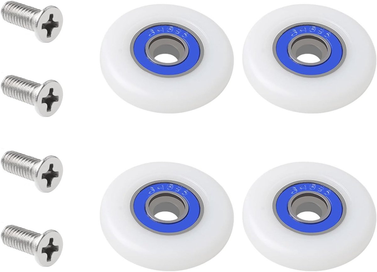 Douchedeurwielen 20mm - 4 stuks - hoogwaardige POM en koper - geschikt voor douchecabine - ShopVlot
