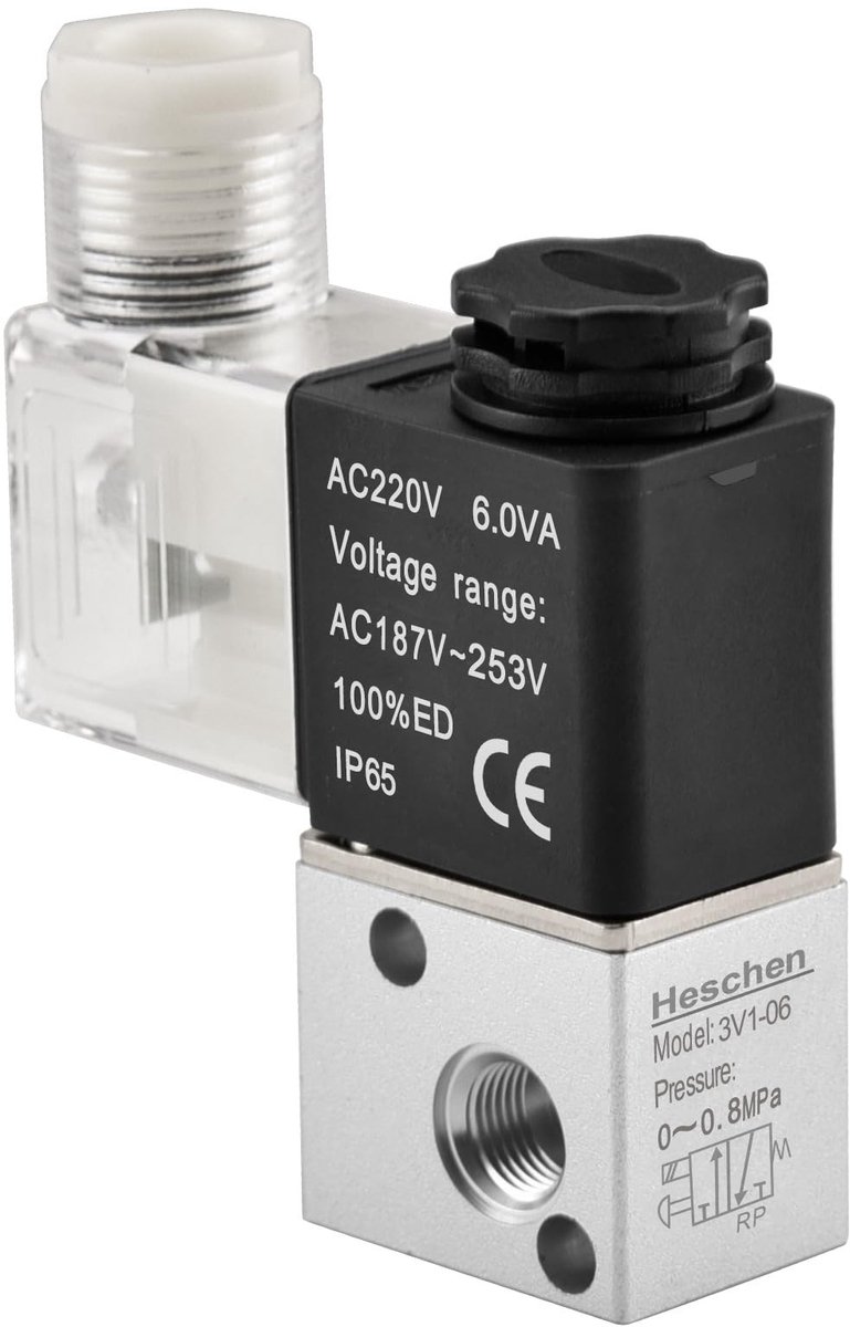 SPHProducts - Pneumatische Solenoïde Ventiel - 3/2-Weg - Geschikt voor Pneumatische Systemen - Aluminium - 220VAC - Voor Textiel en Chemie - Compact Fo...