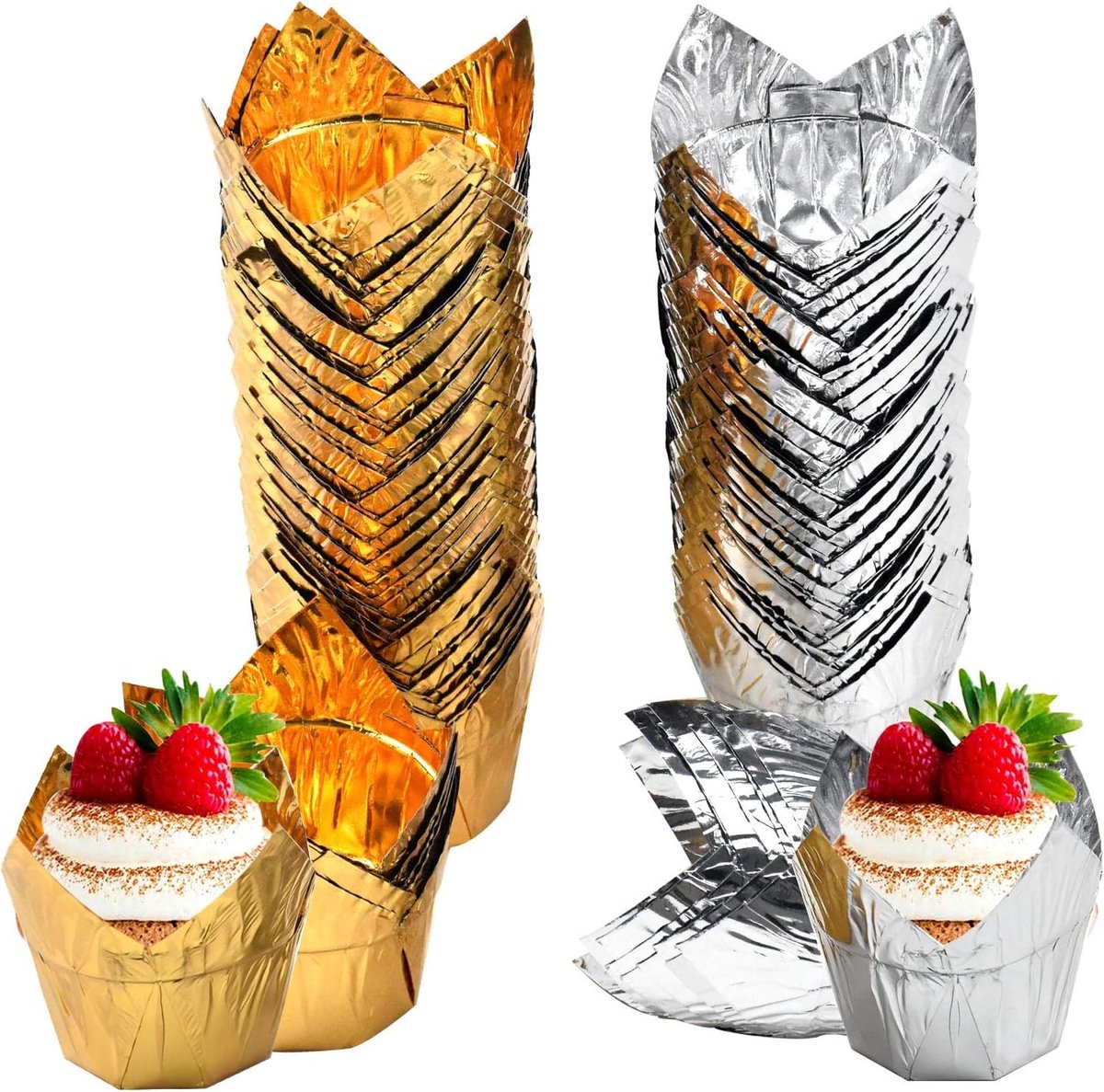 100 stuks Bakpapier Cups voor Cupcakes en Muffins in Goud of Zilver
