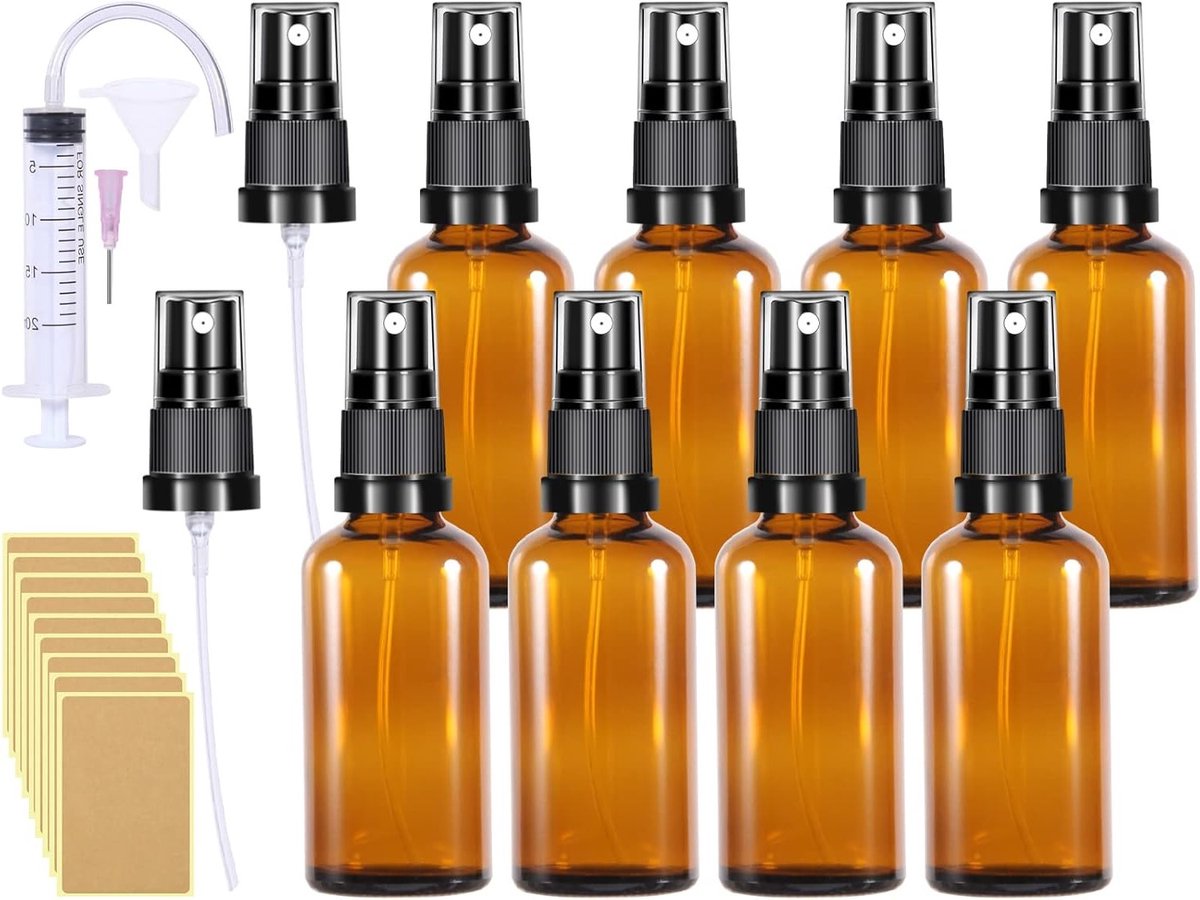 Glazen Sprayfles 50 ml - Set van 8 - Perfect voor Olie, Azijn en Schoonmaakmiddelen
