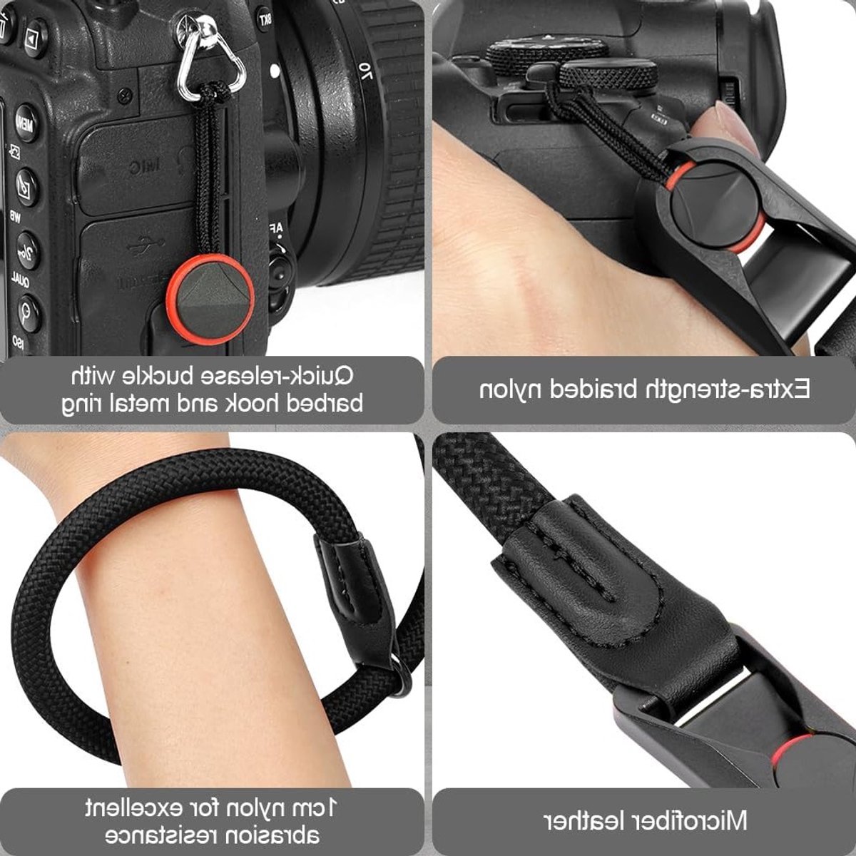 Verstelbare Camera Wristband met Snelle Ontgrendeling, Neopreen Polsband voor DSLR en Actiefoto's, Rood