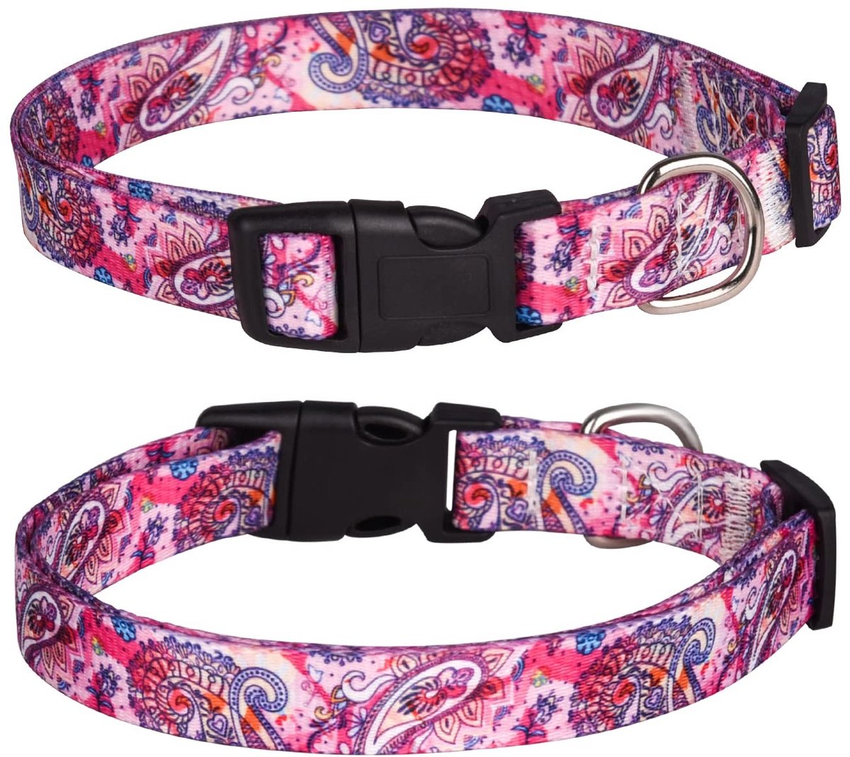 aladdien - Halsband voor honden - Verstelbaar en zacht - Roze - Bloemenpatroon - Geschikt voor kleine en middelgrote honden - Fancy design