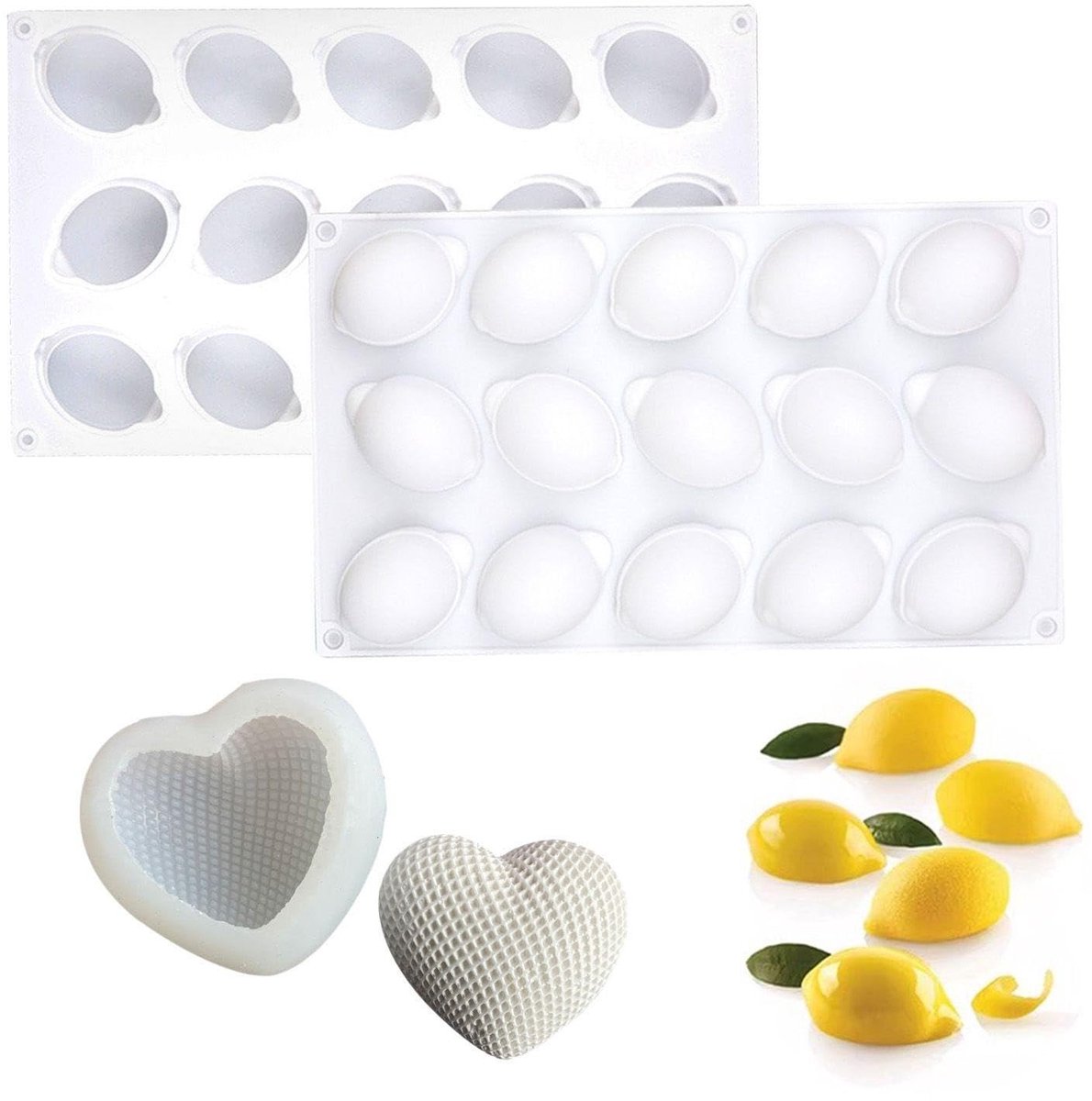 Allecto - Citroenvorm - Siliconen vorm - Voor creatieve desserts - Wit - Mousse en ijsblokjes - Geschikt voor bakliefhebbers - 2-delig
