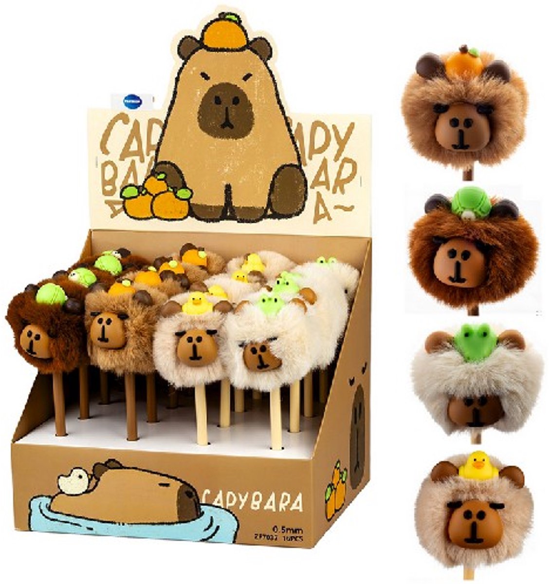 Centrum balpen Capybara pompom 0,7 mm blauwe inkt - schrijfplezier.