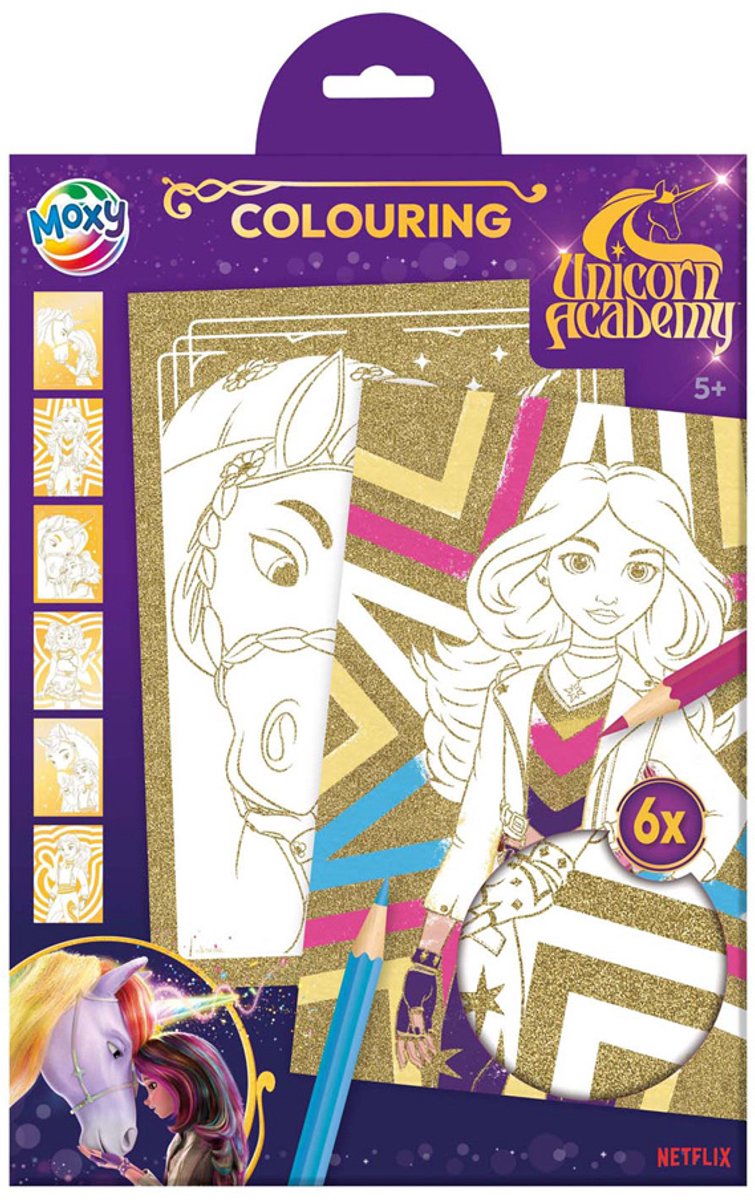Unicorn Academy Glitterpapier Kleurplaten A4 - 6 Vellen