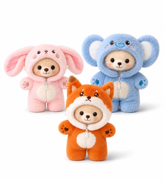 Poppenkleertjes voor 17cm pop of knuffel - Blauwe olifant onesie - Kleding voor designer modepop - Pluchen outfit met rits - Cadeauzakje van Merkloos — afbeelding 3