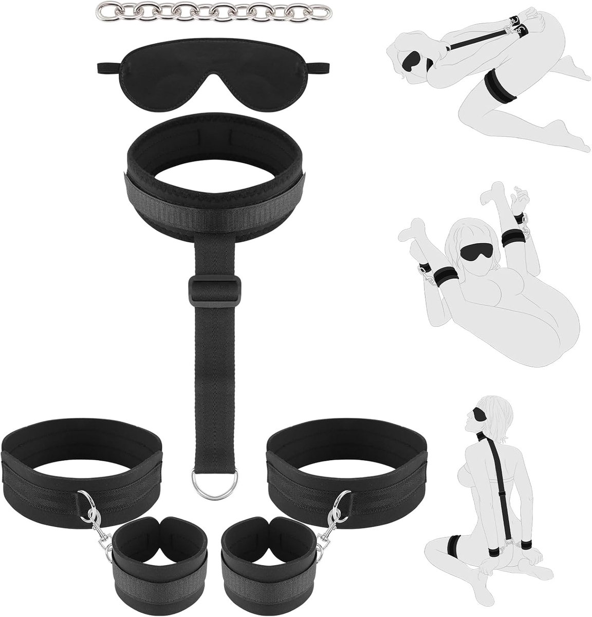 DOWO® - BDSM Extreme Bondage Set - SM Handboeien - Enkelboeien - Halsband- Sex Toys voor Koppels - Seksspeeltjes voor vrouwen - Sex Pakket en Toys - 7 Delig