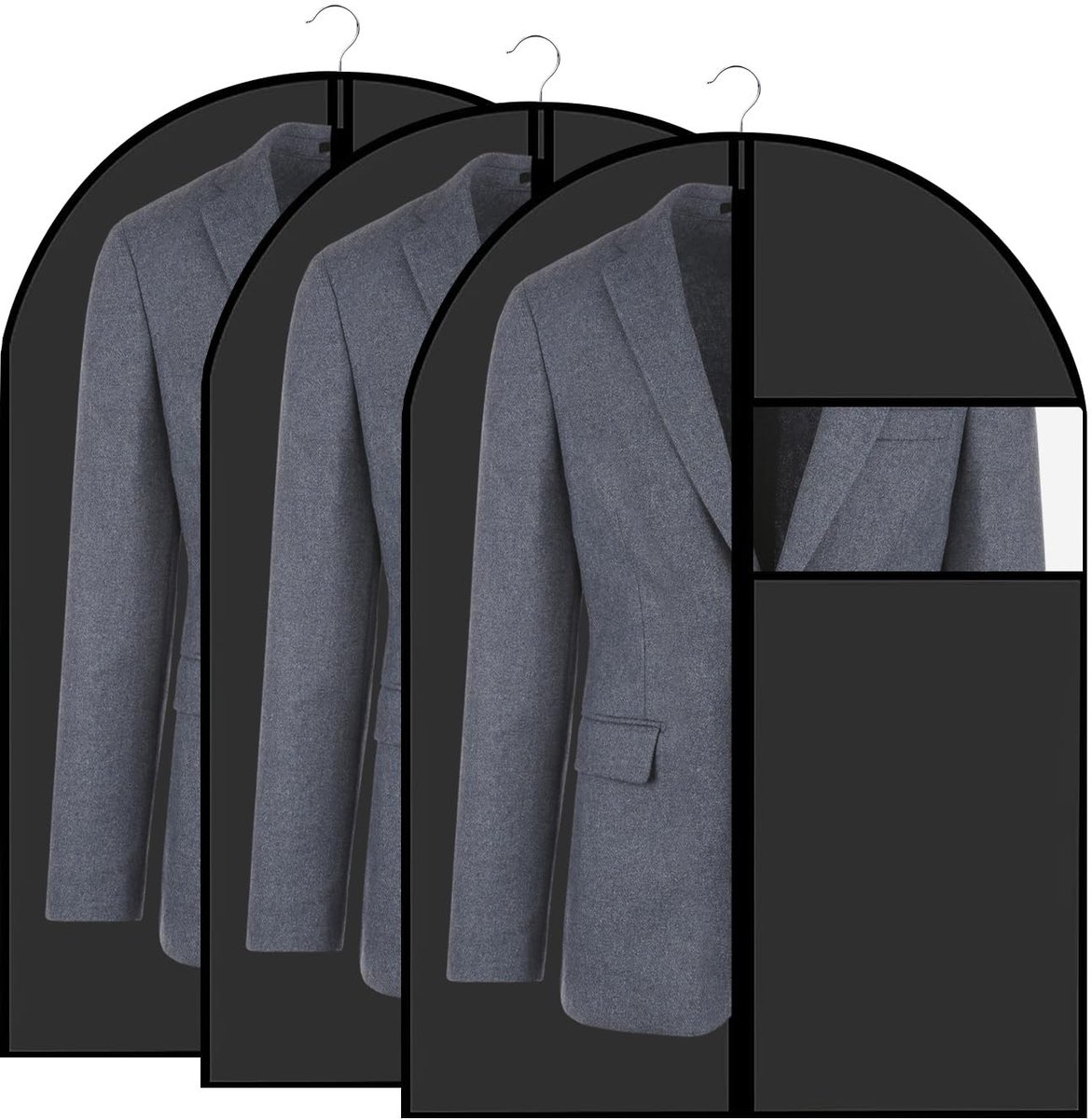 Allecto - Kledingzakken - Opbergen - Ademend materiaal - 60 x 80 cm - Zwart - Kledinghoezen - Geschikt voor jurken en jassen