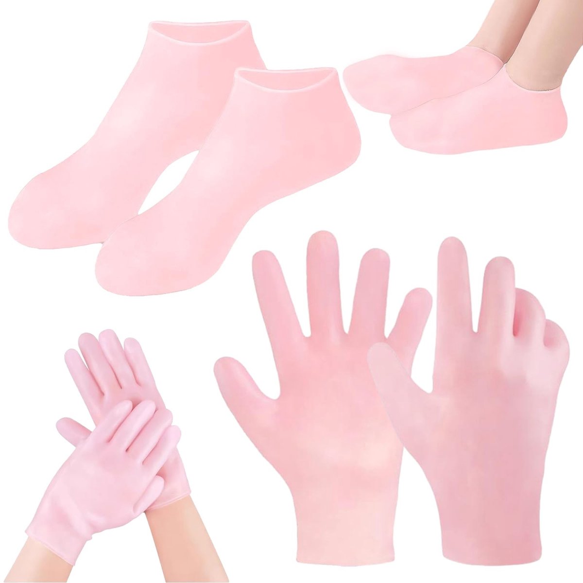 Allecto - Herbruikbare Siliconesokken - Voet- en Handverzorging - Hydraterende Handschoenen - Roze Kleur - Duurzaam en Comfortabel - Ideaal voor Th..