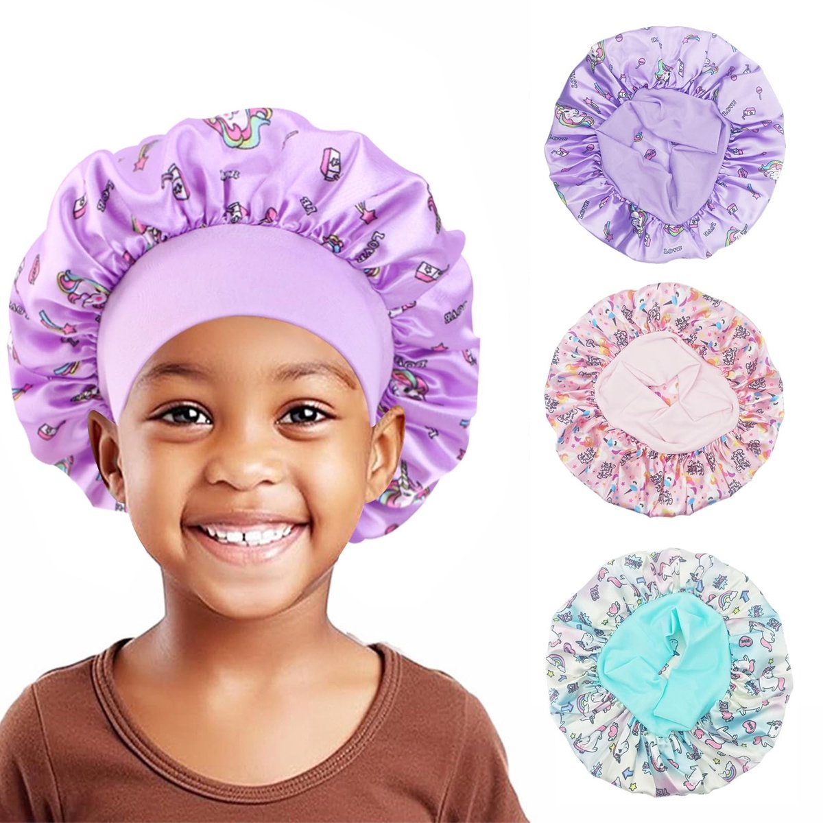 aladdien - Kinderslaapmutsen - 3-delige set - Comfortabele nachtcaps voor meisjes en jongens - Unicorn motief - Zachte stof - Ideaal voor slapen - G..