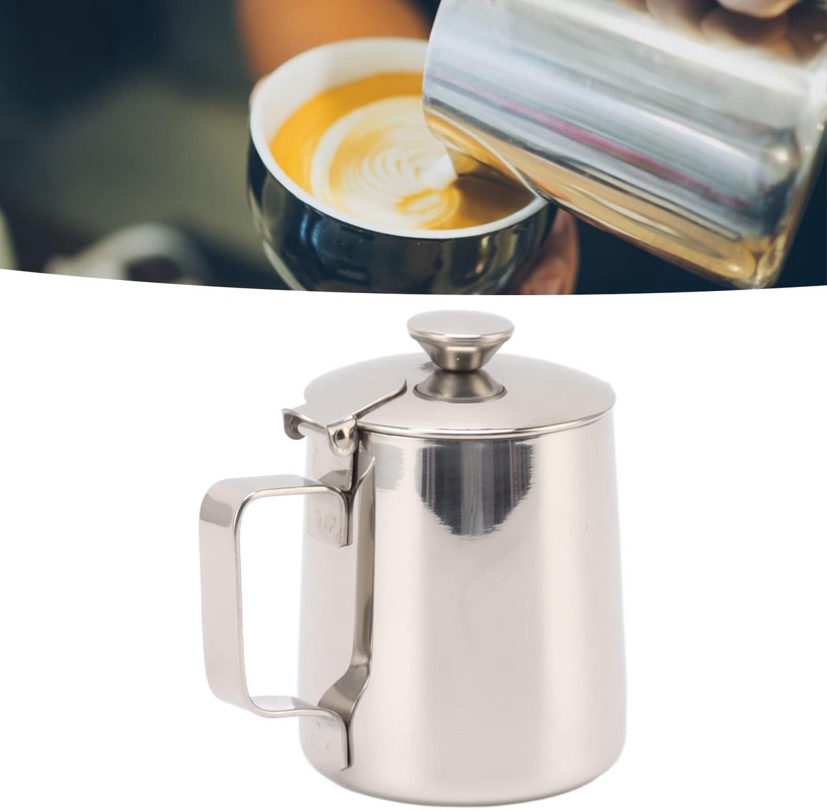 RVS Melkkan met Deksel - 600ml Cappuccino en Koffie Schuimcontainer