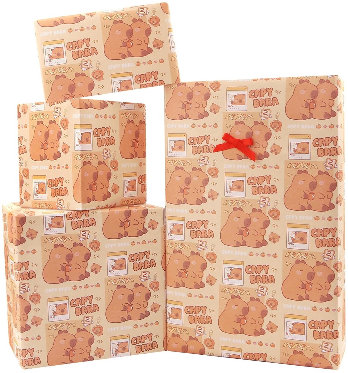 aladdien - Capybara Verjaardagsinpakpapier - Mooie Capibaras - Geschikt voor kinderen - 4 vellen van 50 x 70 cm - Perfect voor verjaardag of babysho..