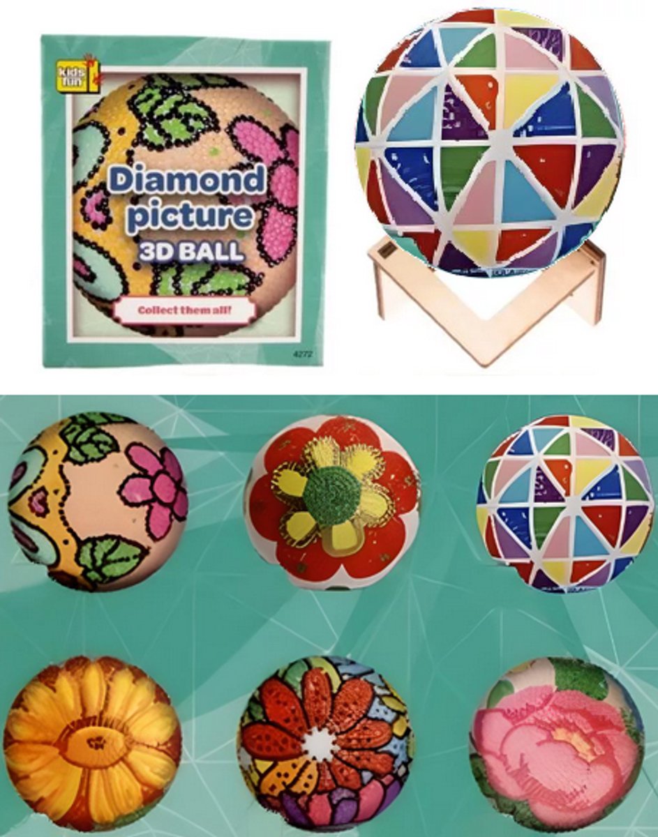 Jonotoys Diamond Painting 3D bal knutselset 10cm multi kleuren.