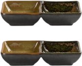 MPLCo - Ondes Dubbele Dip Schaaltje - Set van 2 - Dubbele Kom voor Saus & Tapas - Sushi Schaaltje 2 Vakken - Dip Bowl Keramiek - Vaatwasser & Magnetron Bestendig - 50ml - ca. 14 x 7.5 x 3 cm - Aardetinten