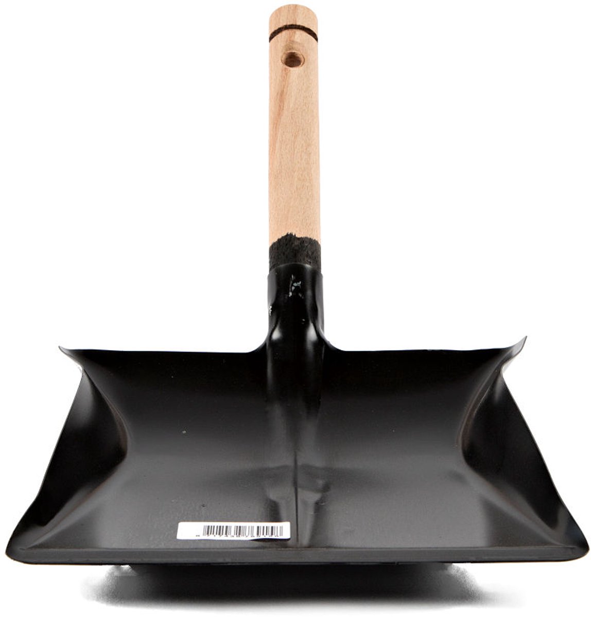 Stofblik metaal zwart met houten handvat schoonmaak accessoire.