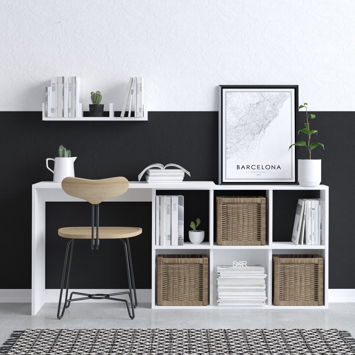 Skye Decor , Bureau, Jack, Gemelamineerde spaanplaat, Wit & Eiken, 74 x 45 x 145 cm