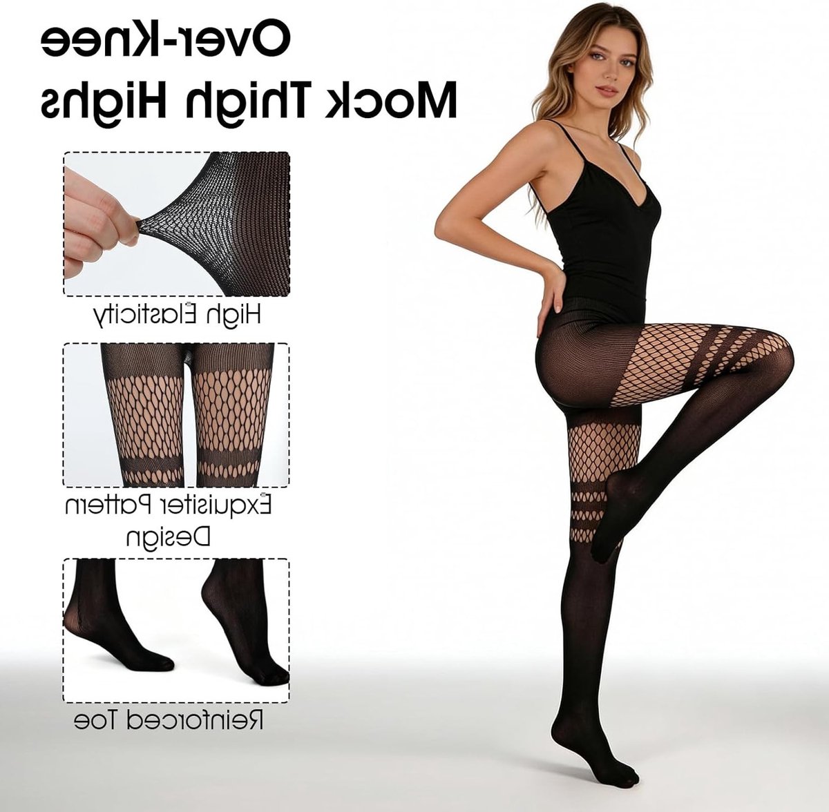 Drie Stuks Vrouwen Visnet Kousen met Hoge Taille voor Feestoutfits en Avondkleding