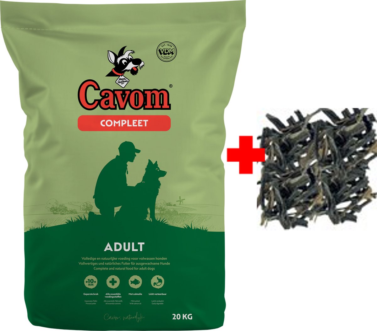 Cavom Cavom compleet Adult - geperste brokken - 20kg + Pawty Pens Gezonde Hondensnack Voordeelverpakking (1 KG)