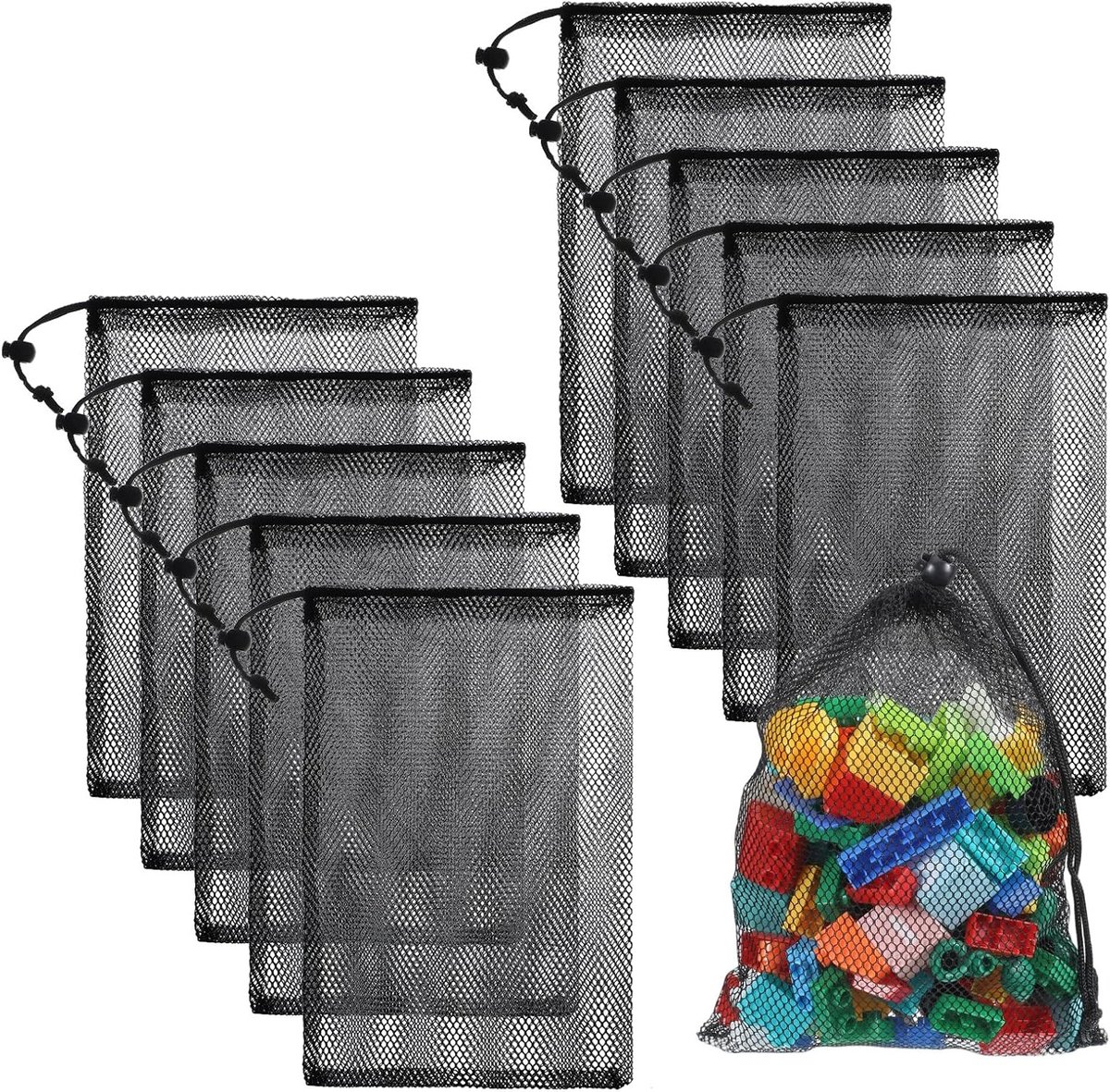 Set van 10 Nylon Mesh Waszakken 20x30cm met Trekkoord - Ideaal voor Wasmachine, Sportuitrusting en Organisatie