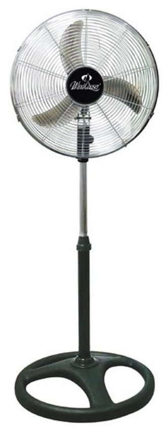 18 inch statiefventilator met metalen behuizing, 3 standen, kantelbaar, oscillatie, 75W, professioneel, chroom/zwart
