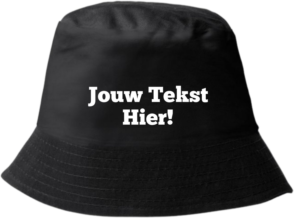 Zwarte Bucket Hat Gepersonaliseerd met tekst - Bedrukt met jouw tekst - Festival - feest - vissers hoedje