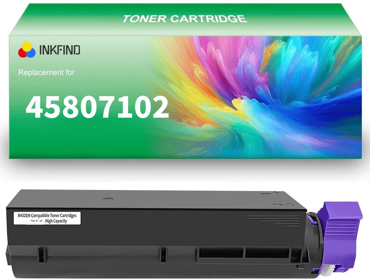 INKFIND B432 45807102 Tonercartridge compatibel met OKI 45807102 Toner Cartridge 45807102 B432 - 1-pack Zwart