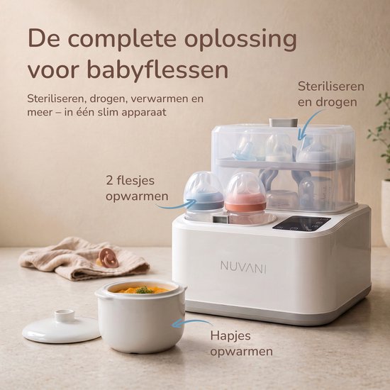 Nuvani 8-in-1 Flessen Sterilisator met Droogfunctie – Steriliseer & Droog 6 Babyflessen – Inclusief Flessenwarmer, Stoomkoker & Accessoires — afbeelding 3
