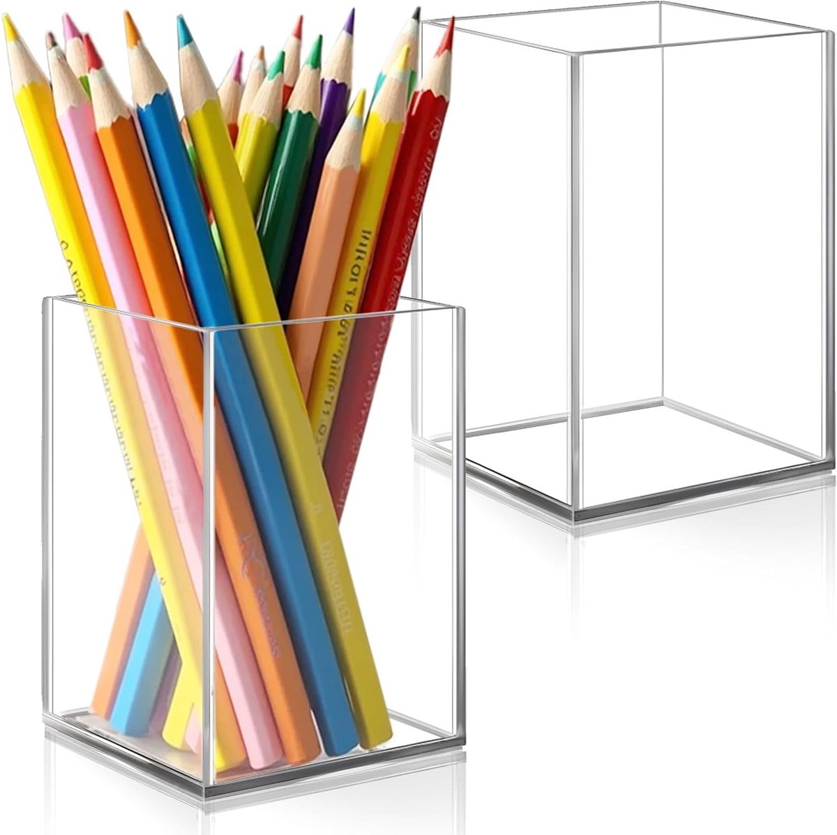 Set van 2 Transparante Acryl Pennenhouders - Desk Organizer voor Kantoor, School en Make-up Penselen