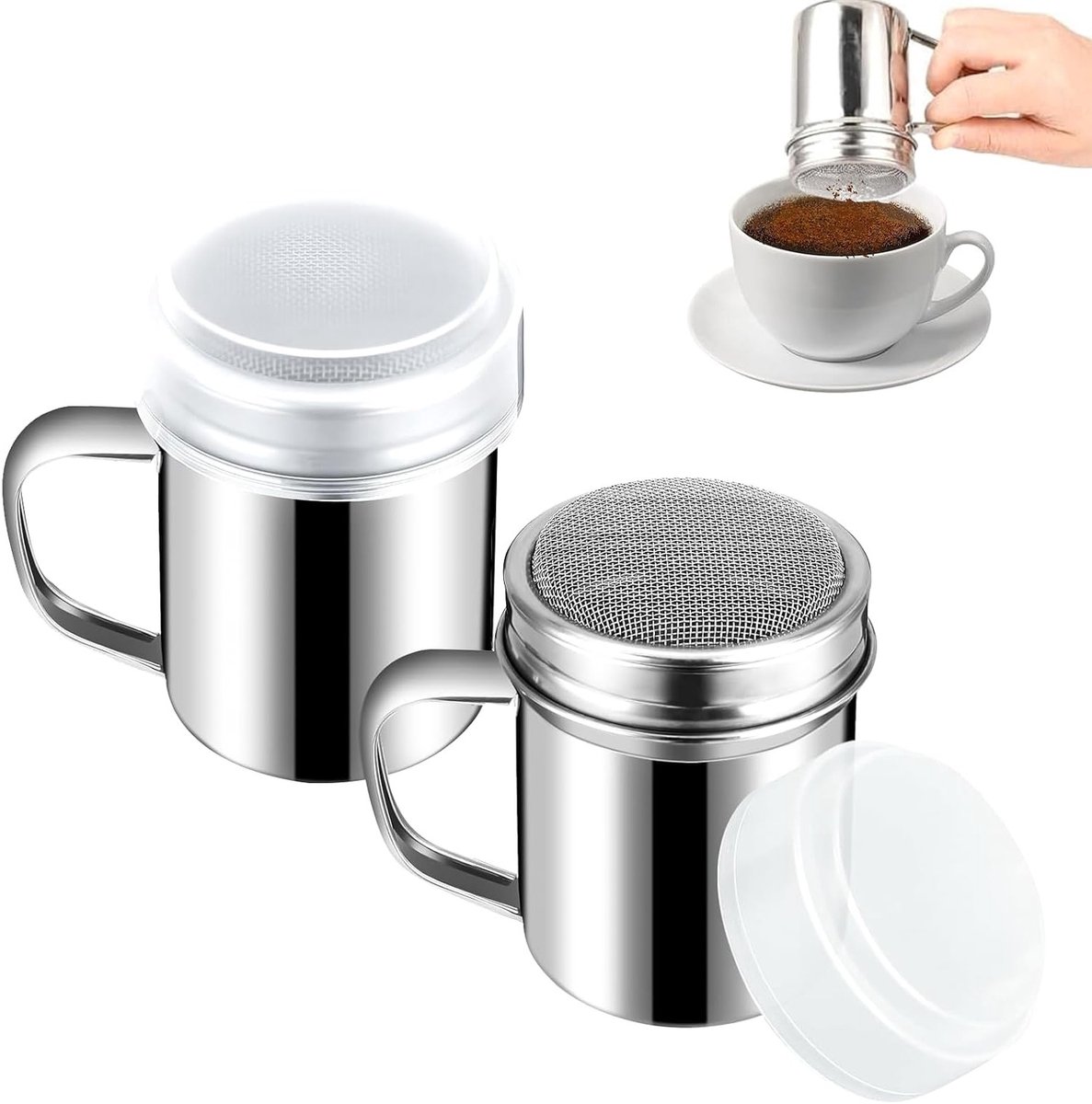 Cocoa shaker set van 2, glazen suiker mixer en stirrer voor poedersuiker en kruiden in de keuken