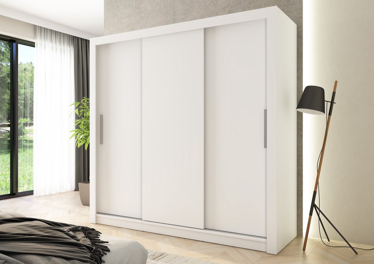 Promeubels - Kledingkast Miami - Wit mat - 205cm - Garderobekast - Slaapkamer - Kast - Schuifdeuren