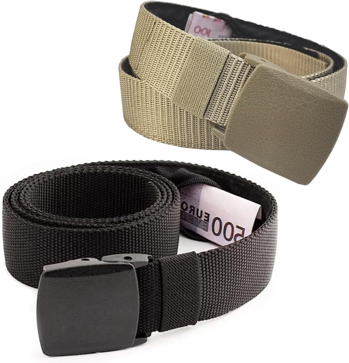 Set van 2 Verstelbare Riemen met Verborgen Zak voor Geld en Documenten, Ideaal voor Reizen, Outdoor Activiteiten en Dagelijks Gebruik