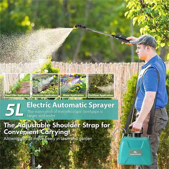 DIMICO - Elektrische Sproeier Tuin Multifunctioneel - Drukspuit 5 Liter - Plantenspuit - Tuinsproeier - Groen - 2400 mAh accu van Dimico — afbeelding 2