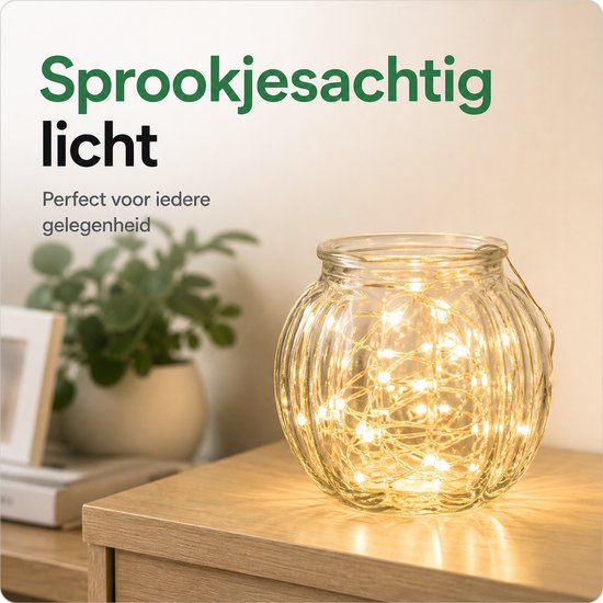 BOTC Lichtsnoer Binnen en Buiten Met Afstandsbediening - Fairy Lights 10 meter - LED Lampjes Slinger - Soothe Lichtsnoer Binnen - Op Batterijen - Warm White