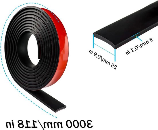 Zelfklevende Rubber Strips 25mm (W) x 3mm (D) x 300cm (L) voor DIY Projecten, Vloerbedekking, Isolatie en Bescherming tegen Glijden van Merkloos — afbeelding 5