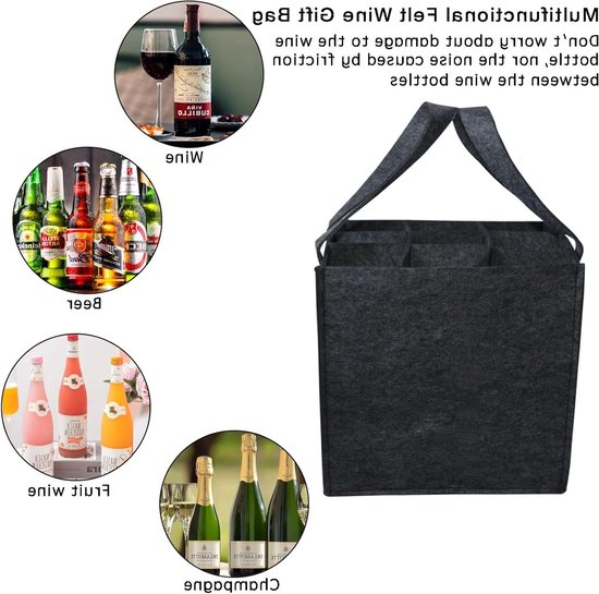 Flessentas voor 1.5L flessen - Wasbare en herbruikbare opbergzak met verwijderbare vakken voor wijn en bier, donkergrijs, 9 compartimenten — afbeelding 4