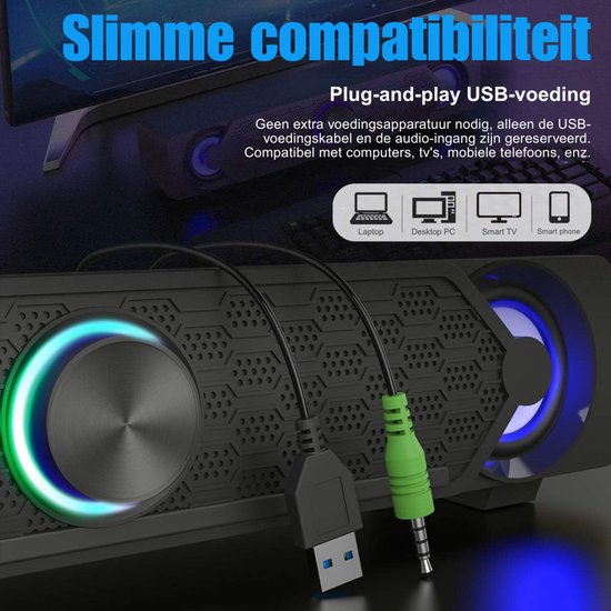 SNJY® Soundbar - USB Computerluidspreker - TV Speaker - Home Cinema - Gaming - 10 W - Zwart van Merkloos — afbeelding 4