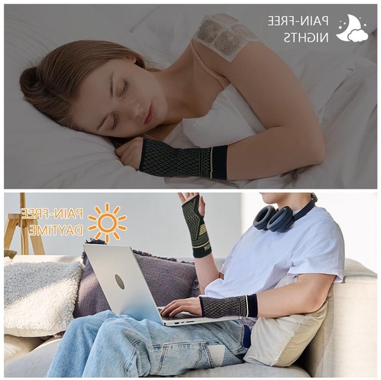 Wrist Support Mouwen Set van 2, Koper Polssteunen voor Links en Rechts, Compressiekousen met Duimlus voor Carpaal Tunnel, Artritis en Tendinitis, Maat S — afbeelding 4