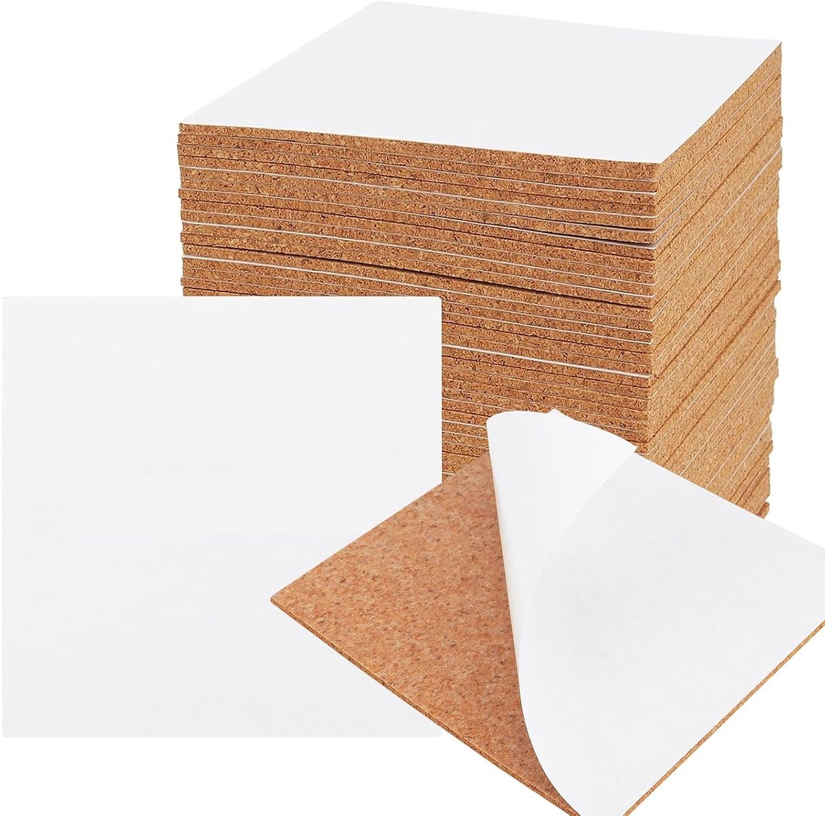 100 Stuks 10x10cm Zelfklevende Korkplaten, 2mm Dikke Vierkante Coasters voor DIY, Wanddecoratie en Creatieve Projecten
