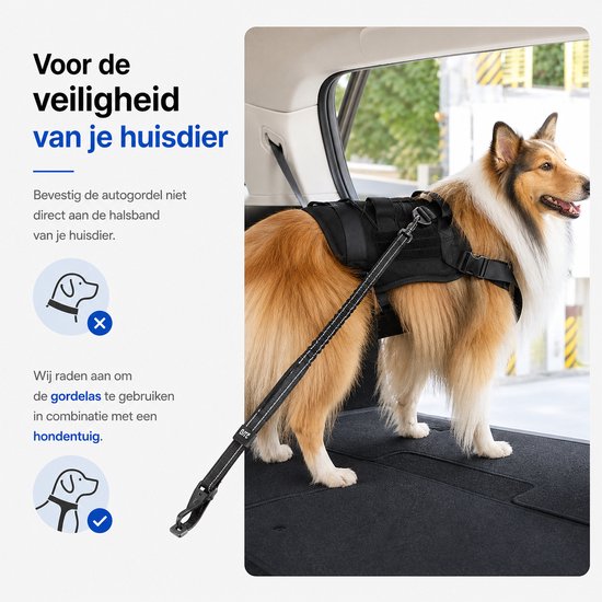 BOTC Ceinture pour Chiens 3 en 1 - Ceinture de sécurité pour chien - Réfléchissante - Ceinture de sécurité pour chien - Ceinture de voiture pour chien - Zwart - Acier inoxydable