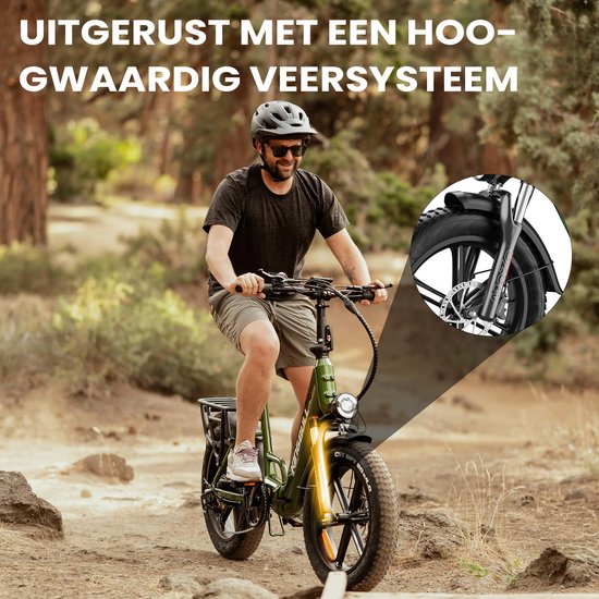 vankel Literider 2.0 Opvouwbare Elektrische Fiets–648Wh Accu–20×4.0 Inch Fatbike Banden–Actieradius tot 90 km–Voor- en Achter Hydraulische Schijfremmen–MOZO Aluminium Verende Voorvork met Lock-out– Elektrische Stadsfiets –Max. Belasting 180 kg–Groen van VANKEL — afbeelding 4
